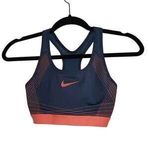 Nike Woman's Navy Blue Pink Nike Logo Active Sports Bra S